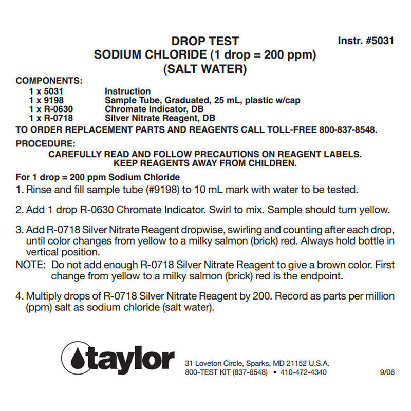 Taylor K2005 Pool Hardness pH DP Test Kit & K-1766 Salt Water Drop Test Kit