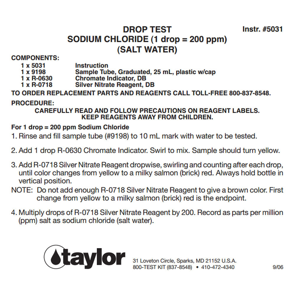 Taylor 2000 Service Complete and Salt Water Drop Swimming Pool and Spa Test Kits