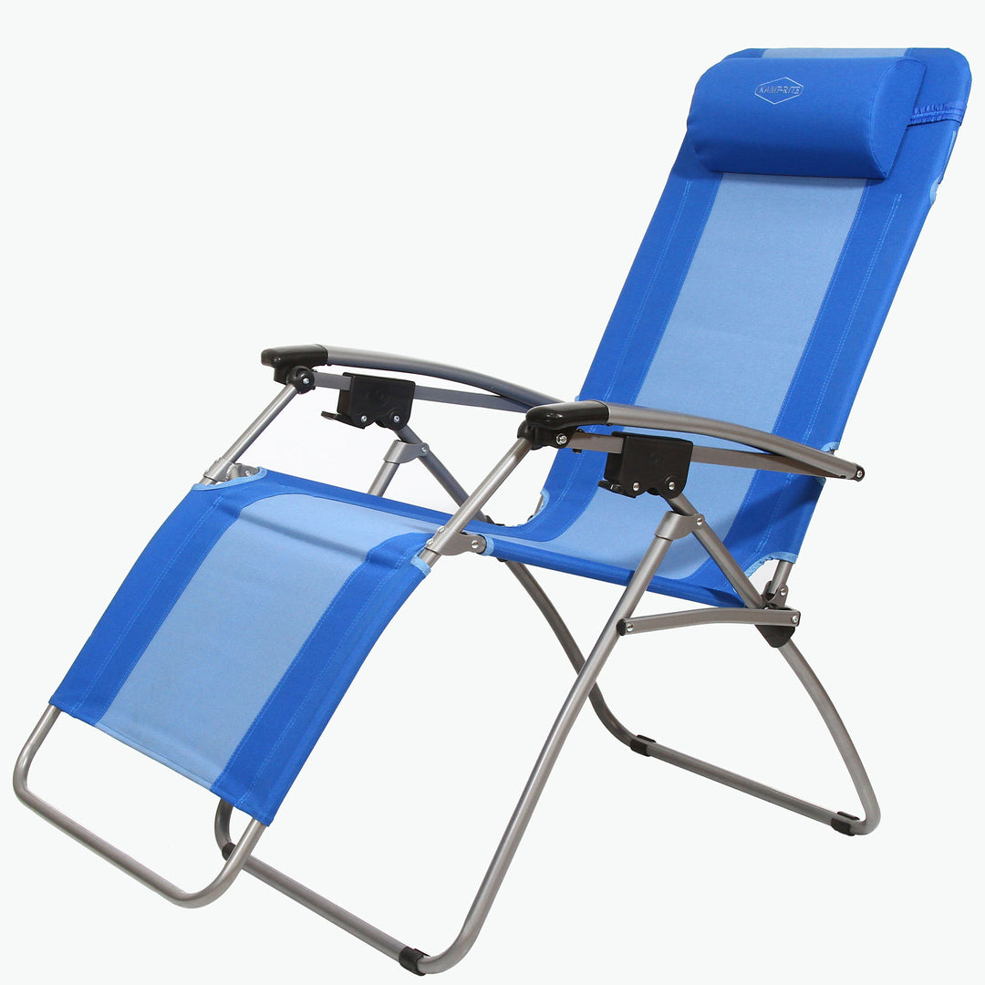 Kamp-Rite Outdoor Folding Reclining Zero Gravity Chair w/ Headrest Pillow, Blue