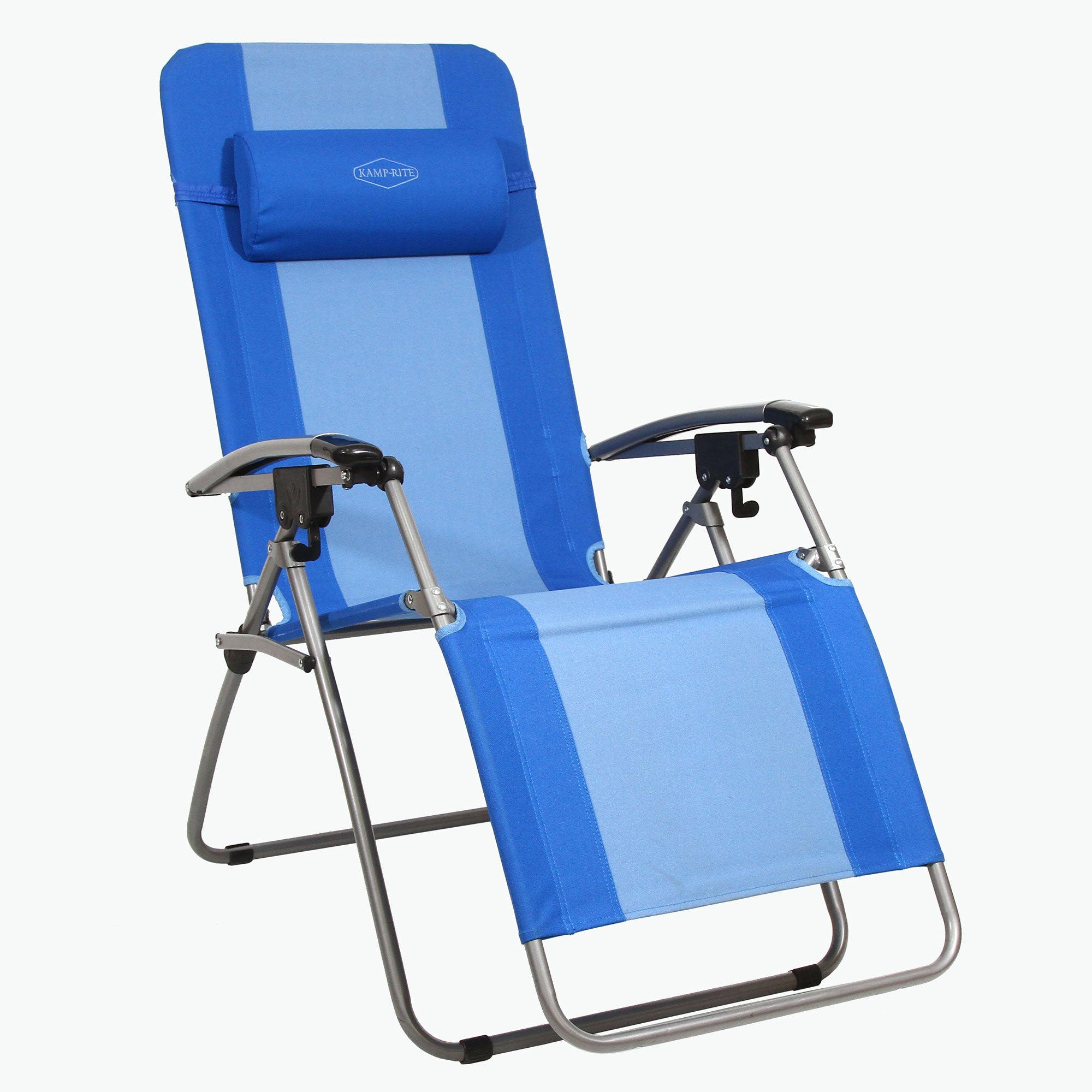 Kamp-Rite Folding Reclining Zero Gravity Chair w/ Headrest Pillow, Blue (2 Pack)