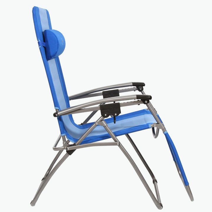 Kamp-Rite Outdoor Folding Reclining Zero Gravity Chair w/ Headrest Pillow, Blue