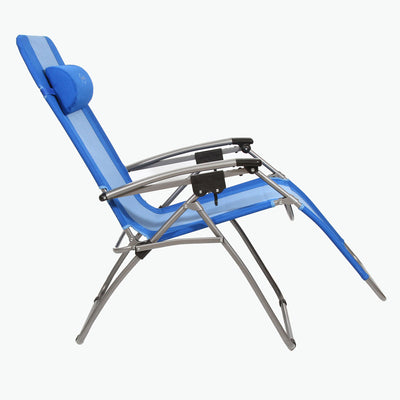 Kamp-Rite Folding Reclining Zero Gravity Chair w/ Headrest Pillow, Blue (2 Pack)
