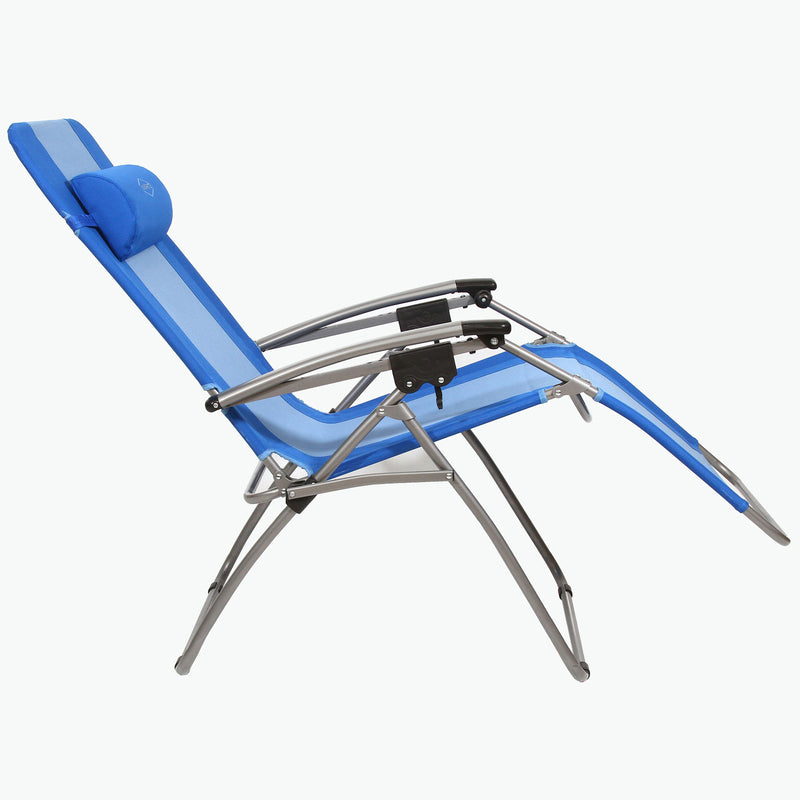 Kamp-Rite Outdoor Folding Reclining Zero Gravity Chair w/ Headrest Pillow, Blue