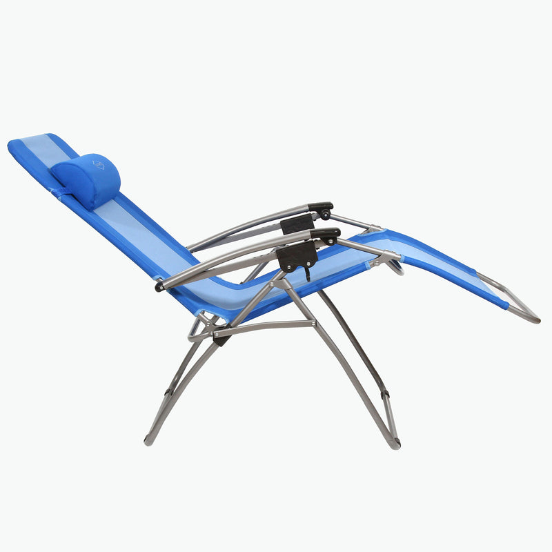 Kamp-Rite Outdoor Folding Reclining Zero Gravity Chair w/ Headrest Pillow, Blue