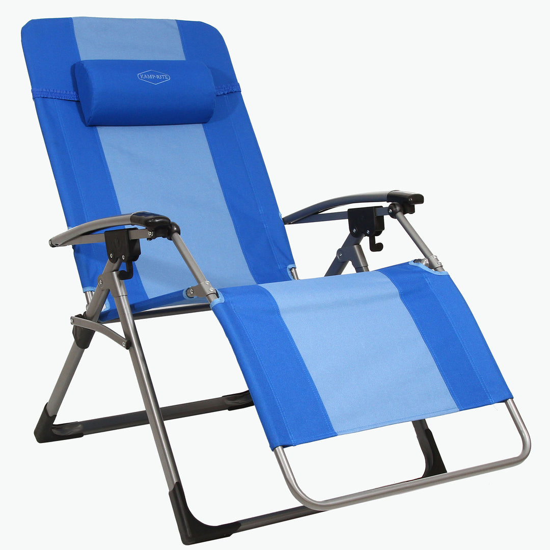 Kamp-Rite Outdoor Folding Reclining Zero Gravity Chair w/Headrest Pillow, Blue