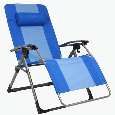 Kamp-Rite Outdoor Folding Reclining Zero Gravity Chair w/Headrest Pillow, Blue