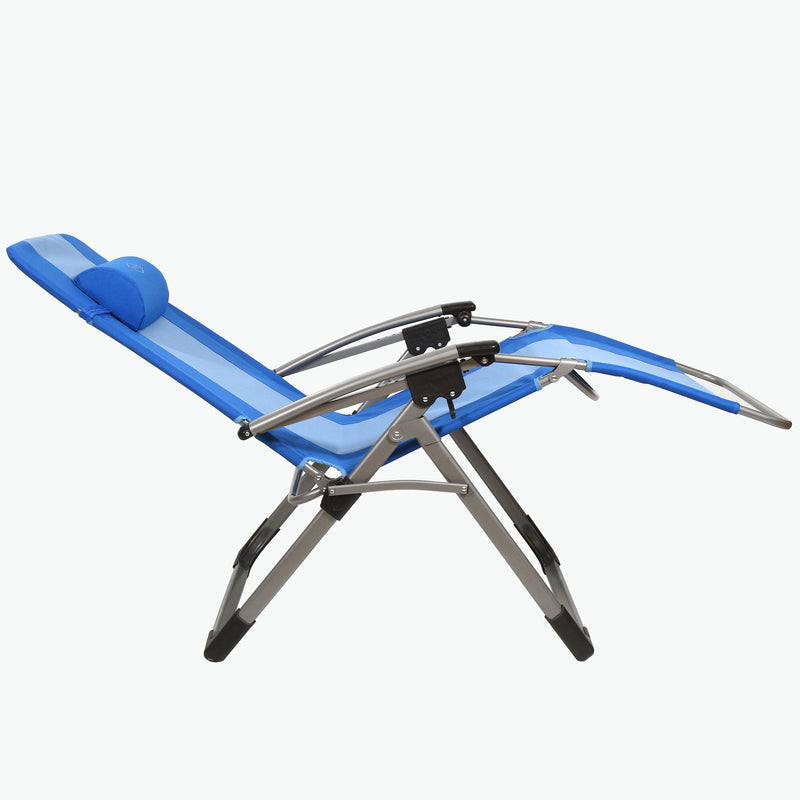 Kamp-Rite Outdoor Folding Reclining Zero Gravity Chair w/Headrest Pillow, Blue