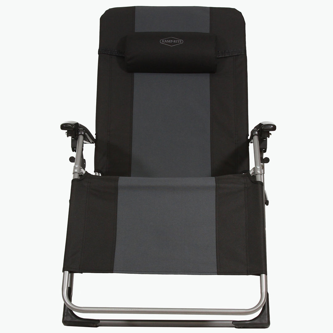 Kamp-Rite Outdoor Folding Recliner Zero Gravity Chair w/Head Pillow, Gray/Black