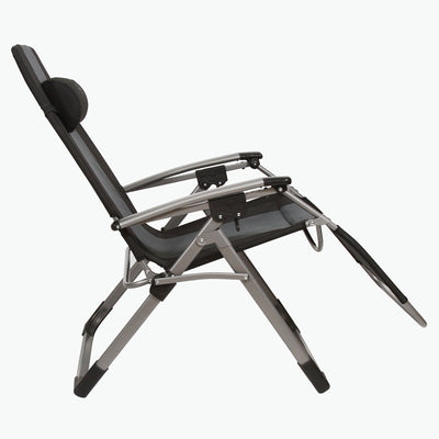 Kamp-Rite Outdoor Folding Recliner Zero Gravity Chair w/Head Pillow, Gray/Black