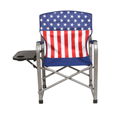 Kamp-Rite Portable Director's Camp Chair with Side Table & Cup Holder, USA Flag