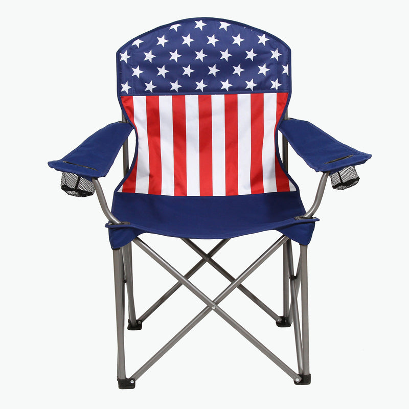 Kamp-Rite Portable Folding Outdoor Camping Chair w/ 2 Cupholders & Bag, USA Flag