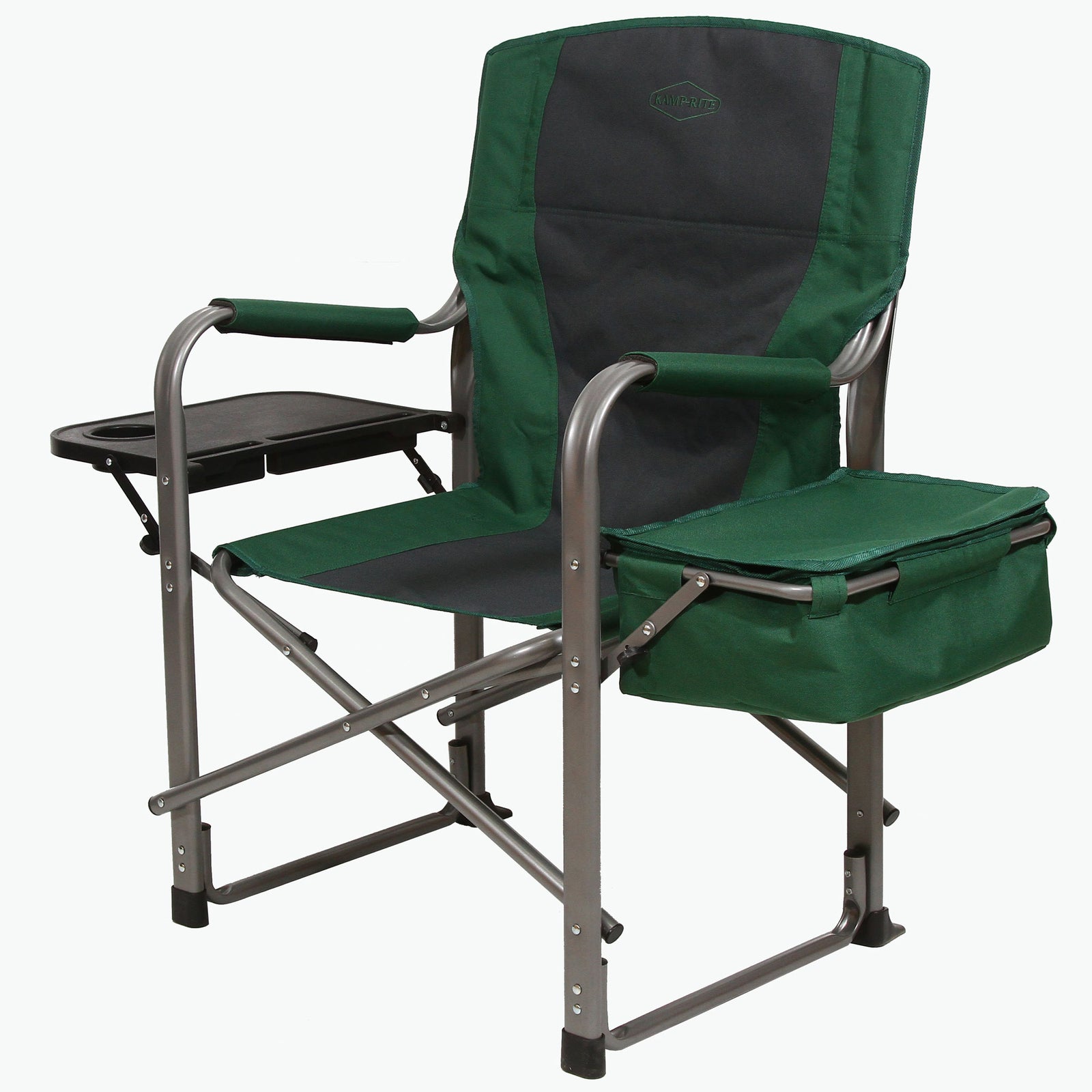 Kamp-Rite Portable Director's Chair with Cooler, Cup Holder, & Side Table, Green - VMInnovations