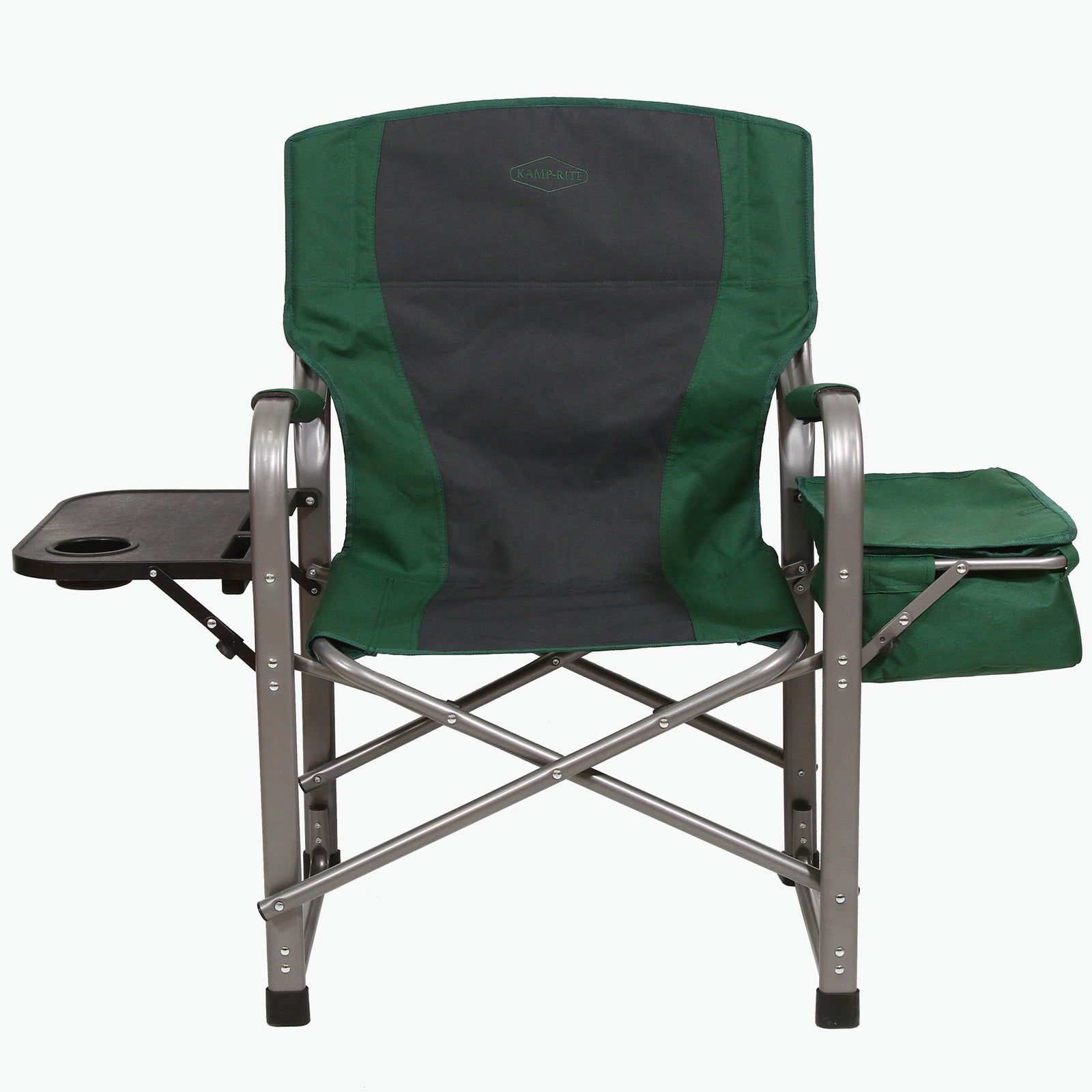 Kamp-Rite Director Portable Lounge Chair w/ Cooler & Side Table, Green (2 Pack) - VMInnovations