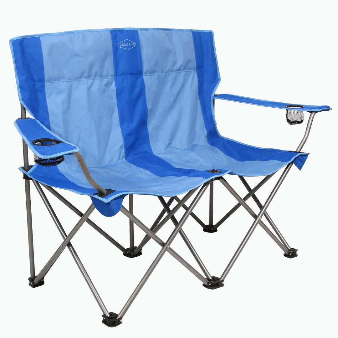 Kamp-Rite Double Folding Portable Camping Chair with Cupholders, Blue (2 Pack)