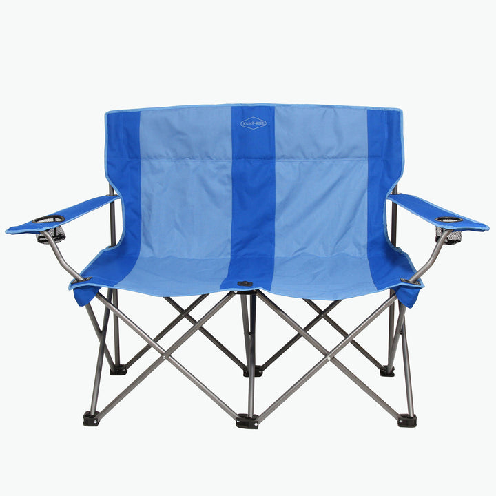 Kamp-Rite Double Folding Portable Camping Chair with Cupholders, Blue (2 Pack)