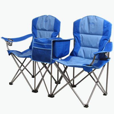 Kamp-Rite Double Folding Camp Chair w/Center Cooler & Cupholders, Blue (2 Pack) - VMInnovations