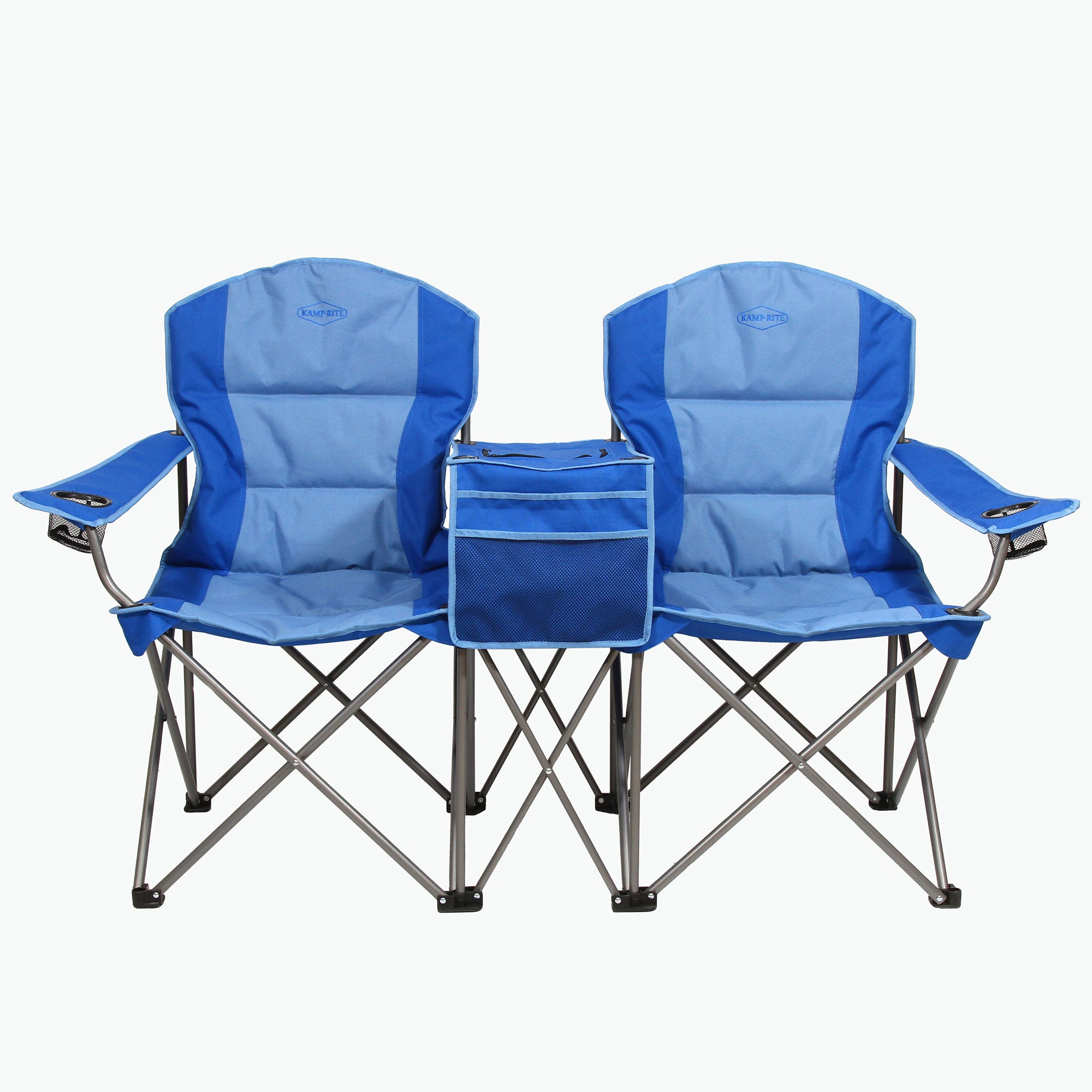 Kamp-Rite Double Folding Camp Chair with 2 Pack Padded Folding Camp Chair, Blue - VMInnovations
