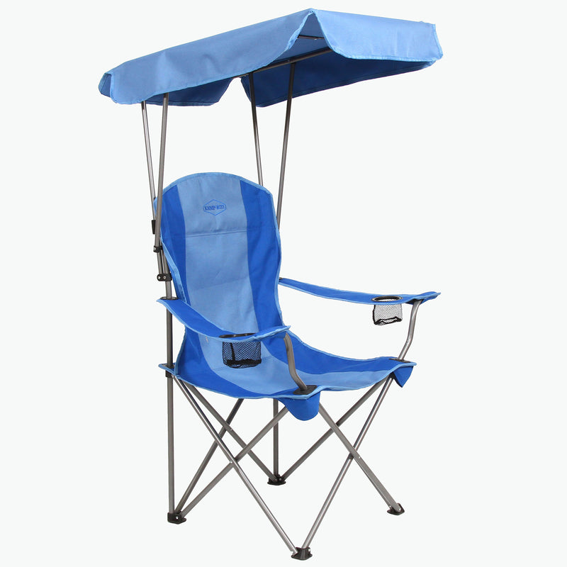 Kamp-Rite Folding Camp Chair with Shade Canopy and Cupholders, Blue (2 pack) - VMInnovations