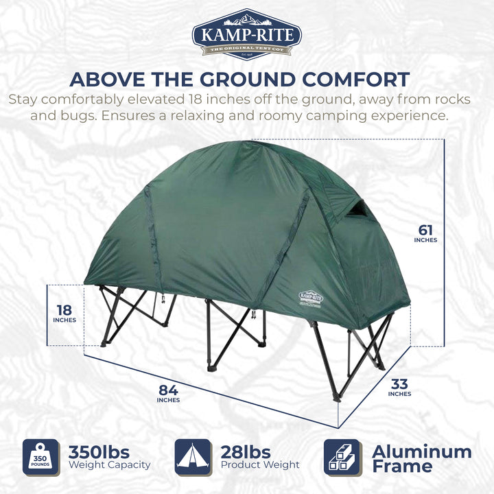 Kamp-Rite Extra Large Compact Quick Setup 1 Person Tent Cot, Chair & Tent, Green