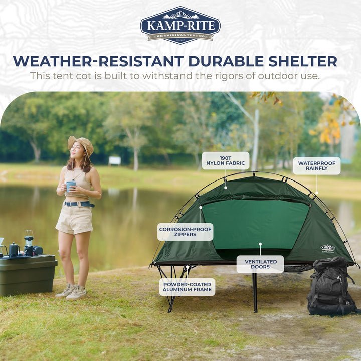 Kamp Rite CTC XL Compact Light Backpacking Camping Tent Cot, Green(Open Box)