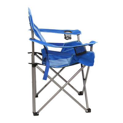 Kamp-Rite Camp Folding Chair with Lumbar Support & Cupholders, Blue (Damaged)