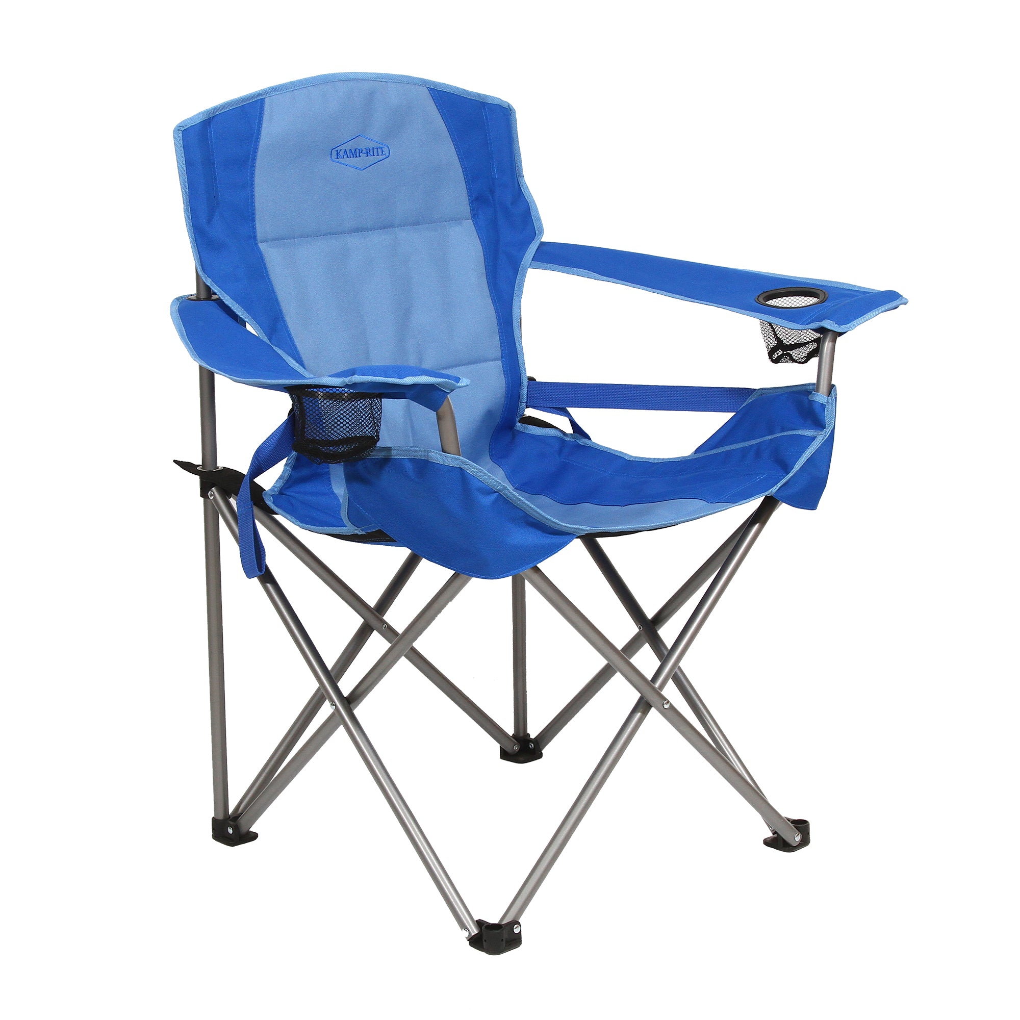 Kamp Rite Padded Folding Camp Chair w/Lumbar Support & Cupholders, Blue (2 Pack) - VMInnovations