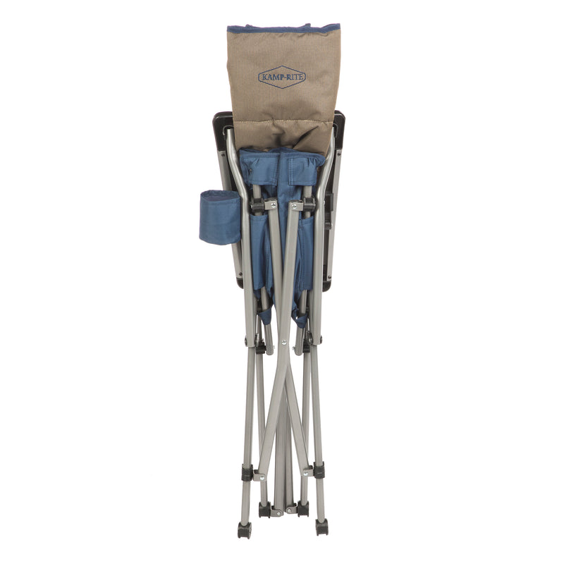 Kamp-Rite Padded Hard Arm Camp Folding Chair w/ Cupholder, Blue & Tan (Open Box)