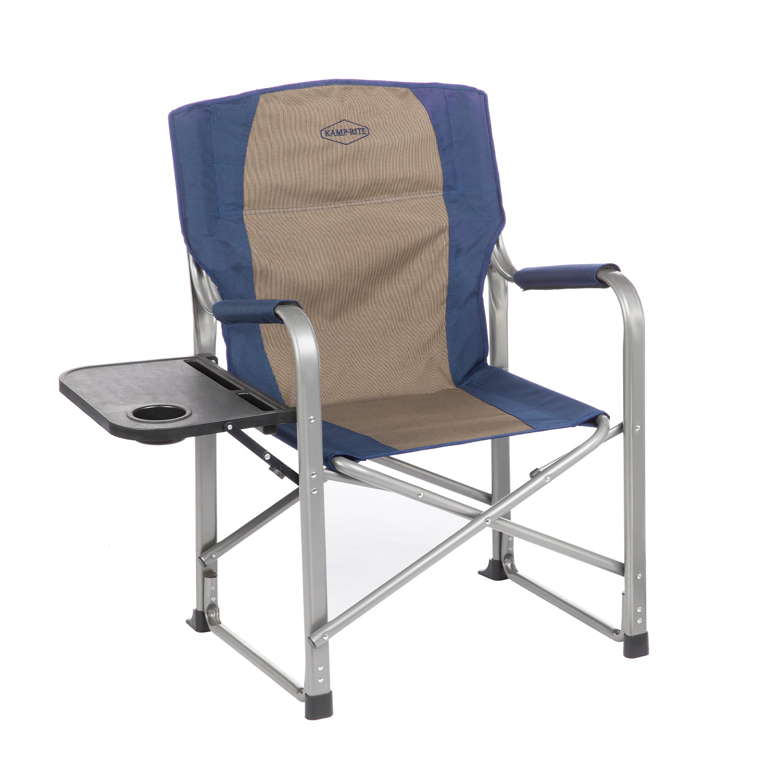 Kamp-Rite Portable Director's Camping Beach Chair w/Table & Cup Holder, Navy/Tan - VMInnovations