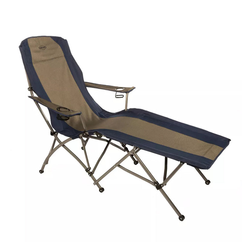 Kamp-Rite Portable Folding Outdoor Soft Arm Lounger Camp Beach Chair, Navy/Tan