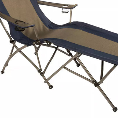 Kamp-Rite Portable Folding Outdoor Soft Arm Lounger Camp Beach Chair, Navy/Tan