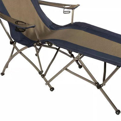 Portable Folding Lounger Camp Chair with 2 Cupholders & Bag, Navy/Tan (Used) - VMInnovations