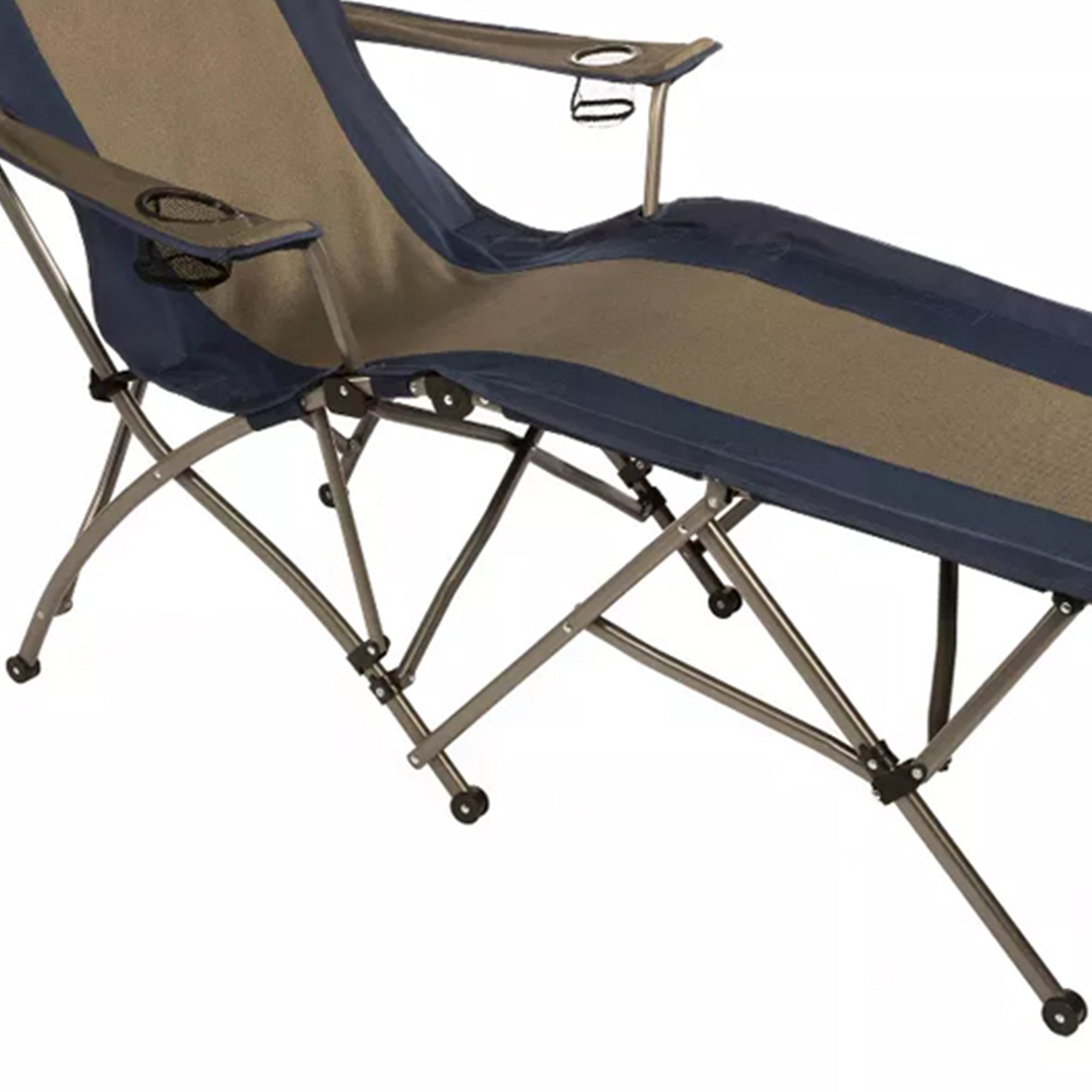 Portable Folding Lounger Camp Chair with 2 Cupholders & Bag, Navy/Tan (Used) - VMInnovations