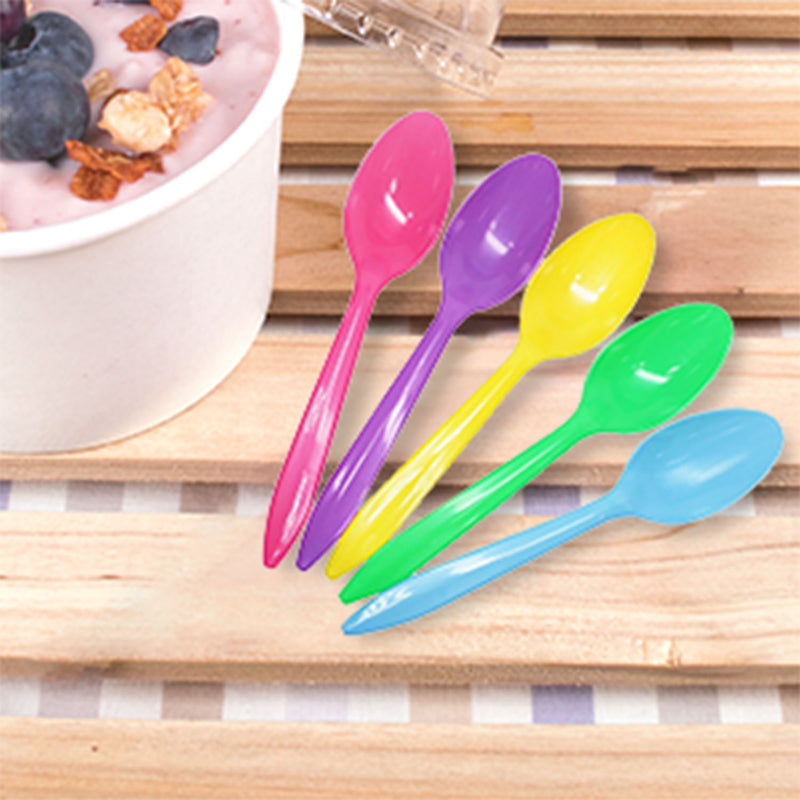 Karat Plastic Disposable Cafe Tea Spoons, Rainbow (Pack of 1,000) (Open Box)
