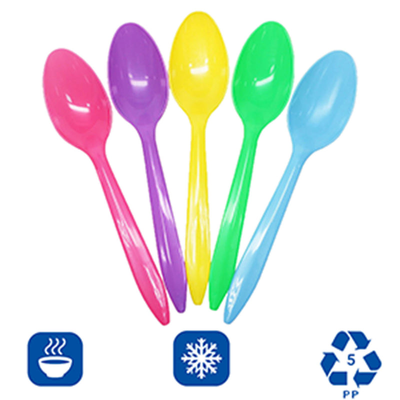 Karat Medium Weight Plastic Disposable Cafe Tea Spoons, Rainbow (Pack of 1,000)