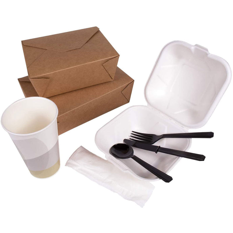 Karat Plastic Cutlery Kit with Knife, Spoon, Fork, and Napkin, Black (1000 Pack)