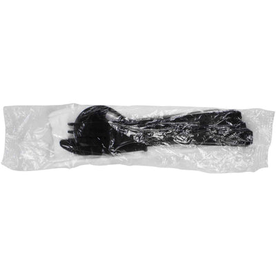 Karat Plastic Cutlery Kit with Knife, Spoon, Fork, and Napkin, Black (250 Pack)