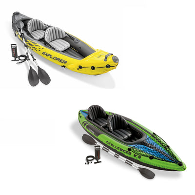 Intex Inflatable Explorer K2 Kayak Set, Yellow & Challenger K2 Kayak Set, Green