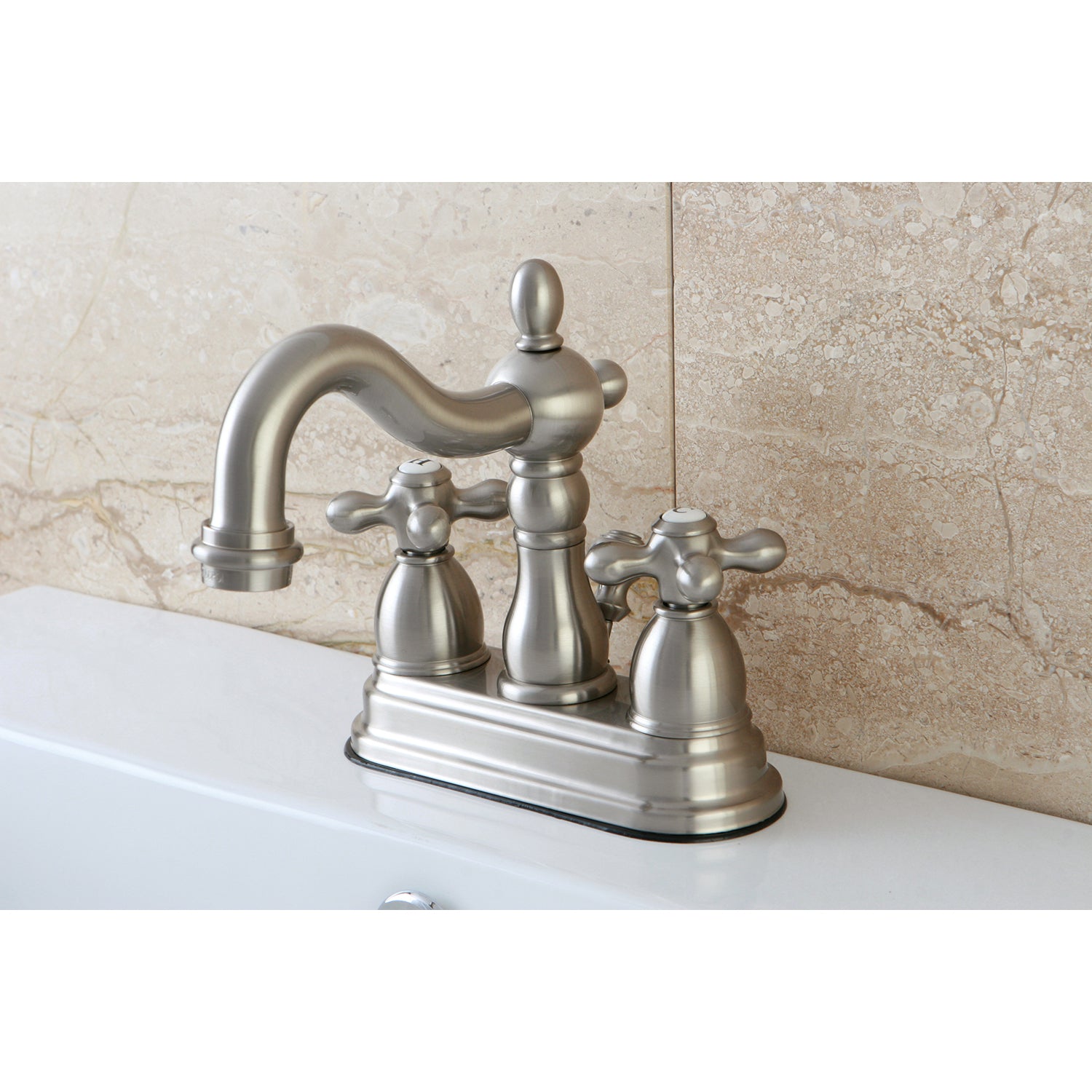 Kingston Brass 4 Inch Centerset Cross Bathroom Faucet, Brushed Nickel (Open Box)
