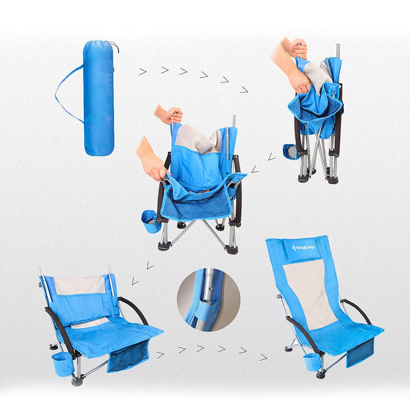 KingCamp Beach Camping Folding Lounge Chair w/ Mesh Back & Foam Arm Rest, Blue