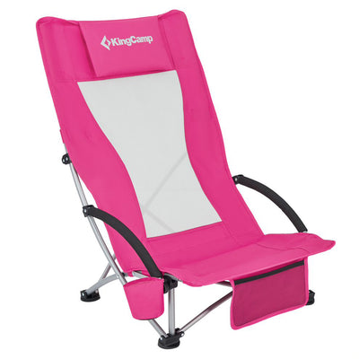 KingCamp Beach Folding Lounge Chair w/ Mesh Back & Foam Arm Rest, Pink (Used)