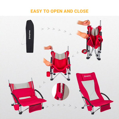KingCamp Beach Folding Lounge Chair w/ Mesh Back & Foam Arm Rest, Red (Damaged)