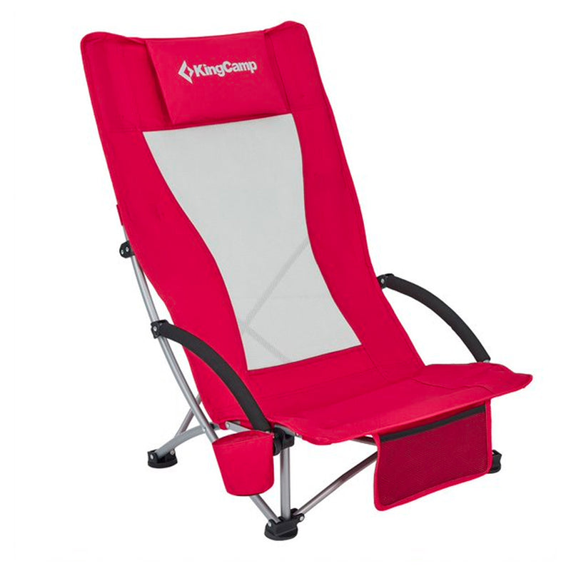 KingCamp Beach Folding Lounge Chair w/ Mesh Back & Foam Arm Rest, Red (Used)