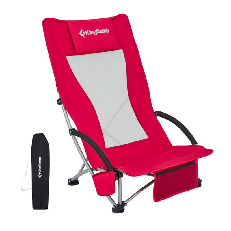 KingCamp Beach Folding Lounge Chair w/ Mesh Back & Foam Arm Rest, Red (Used)