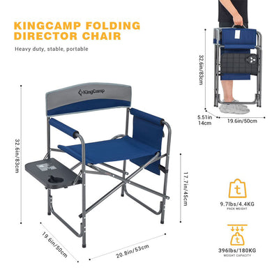 KingCamp Folding Chair w/ Side Table & Storage Pocket, Navy/Gray (Open Box)