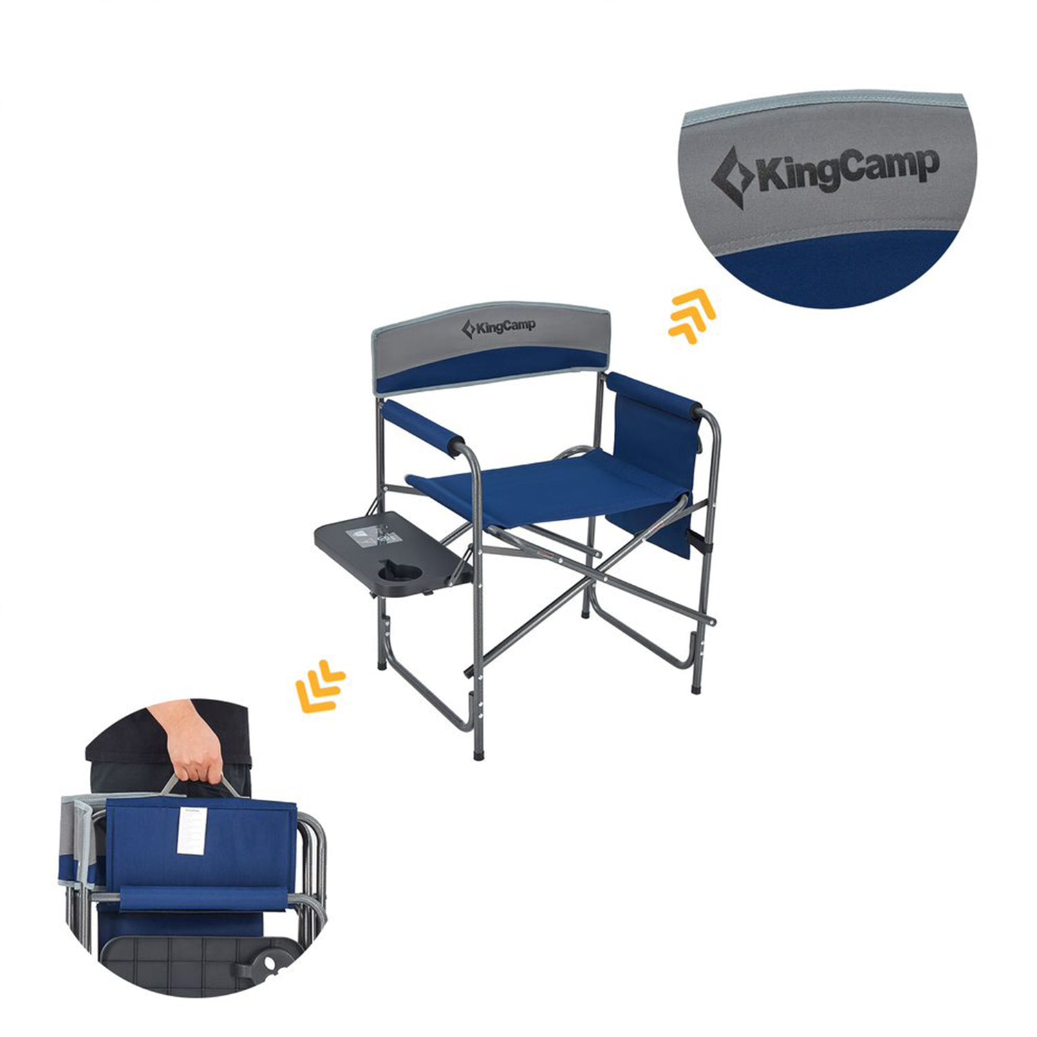 KingCamp Folding Chair w/ Side Table & Storage Pocket, Navy/Gray (Open Box)