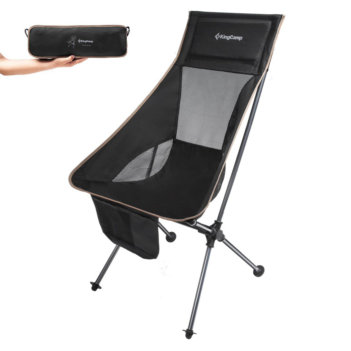 KingCamp High Back Portable Camping Folding Chair w/ Carry Bag, Black (Open Box)