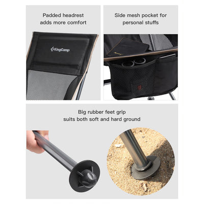 KingCamp High Back Portable Camping Folding Chair w/ Carry Bag, Black (Used)