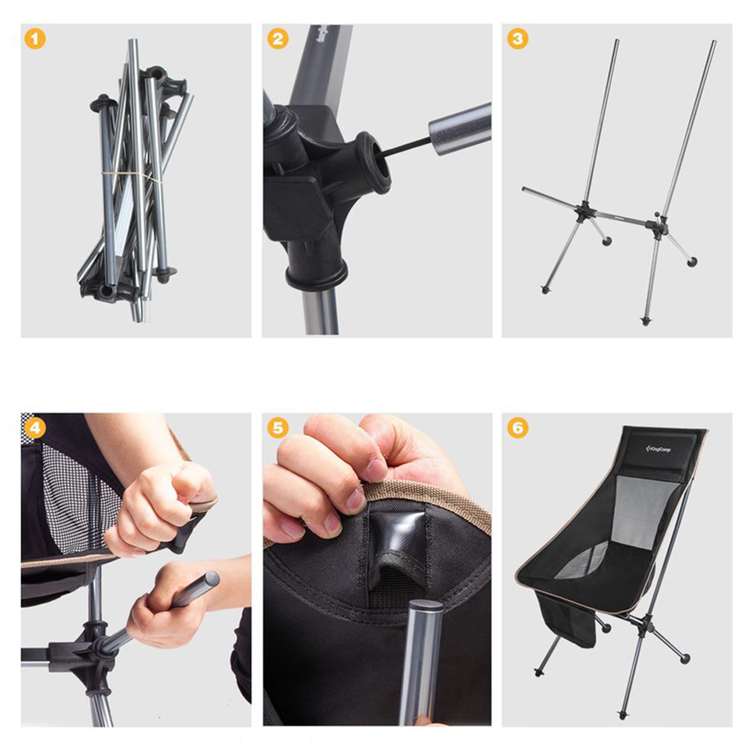 KingCamp High Back Portable Camping Folding Chair w/ Carry Bag, Black (Open Box)