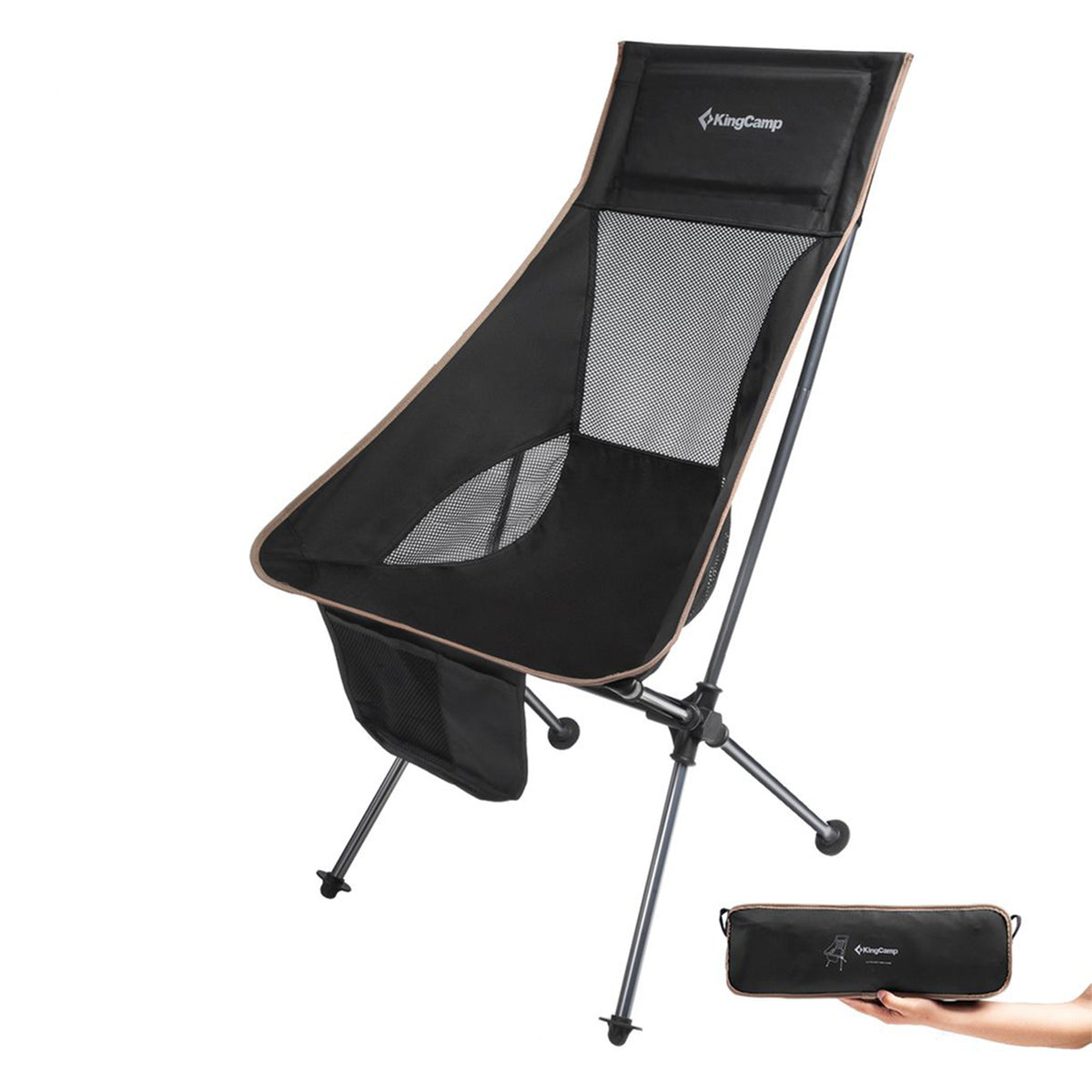 KingCamp High Back Portable Camping Folding Chair w/ Carry Bag, Black (Used)