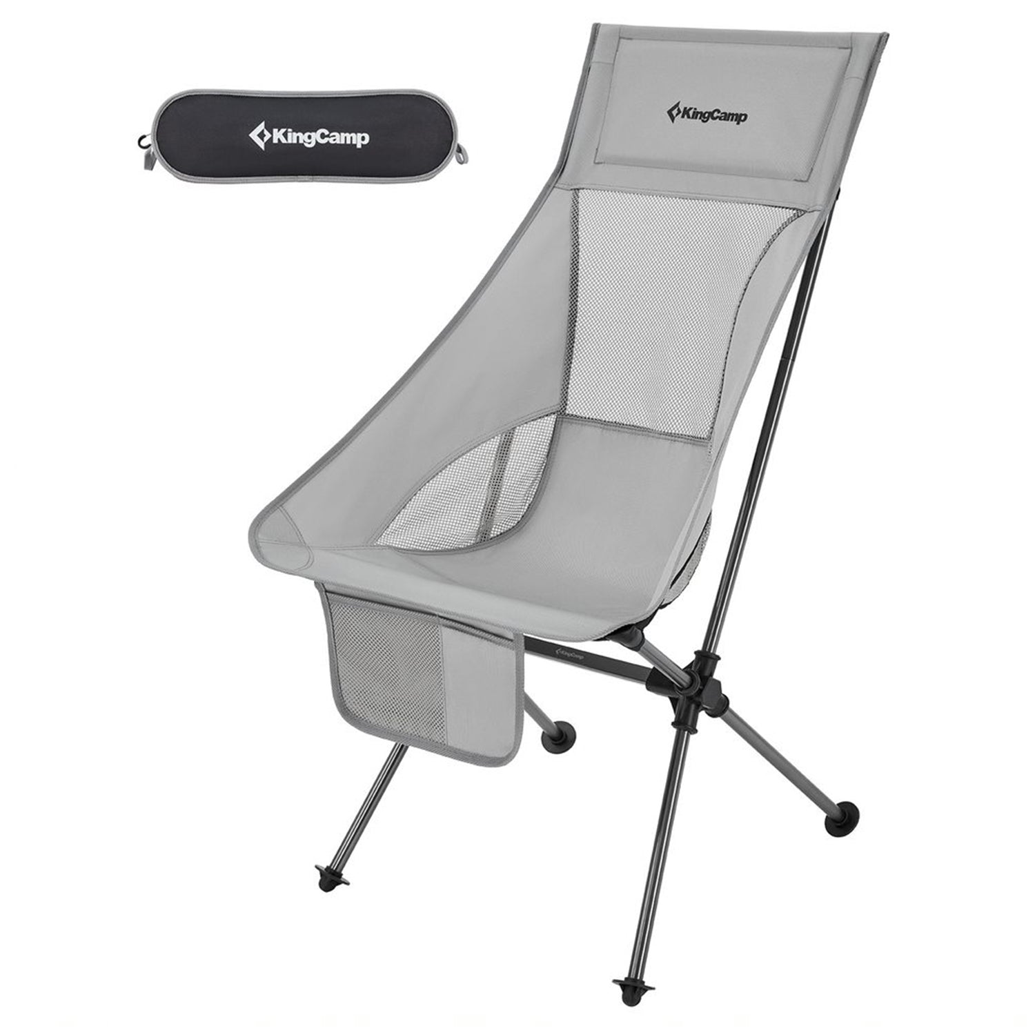 KingCamp Ultralight High Back Portable Camping Folding Chair w/ Carry Bag, Gray - VMInnovations